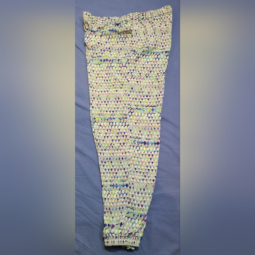 Decree Women's Vibrant Multicolor Geometric Pattern Genie Style Pants Sz L EUC